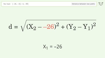 Find the distance between two points p1 (-26,-2) and p2 (-3,-99): Step-by-Step Video Solution