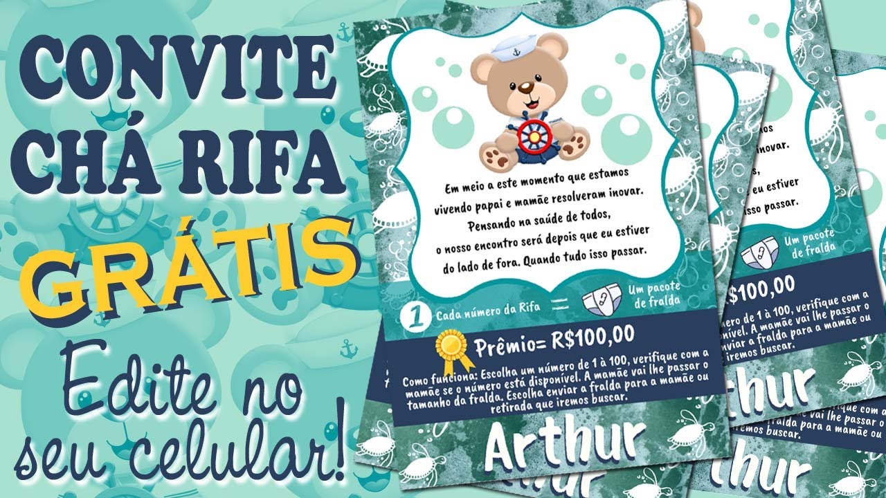 Grátis - Fazer convite online convite digital chá de fraldas bebe ursinha  coração