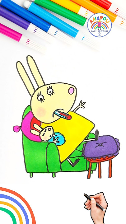 Draw Peppa Pig Rabbits | Draw Peppa Mummy Rabbit Tutorial 🌈🐰 #peppapig #cartoon #shorts #baby