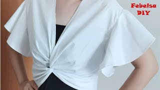 V041 How to make Twist Waist Crop top with Flared Sleeves - May áo xoắn eo tay xòe