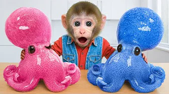 Monkey Choco Makes Red And Blue Octopus Dish In The Kitchen | CHOCO Challenge US
