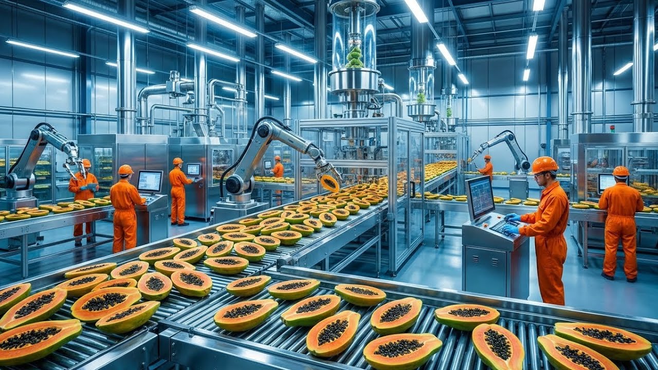 How Fresh Papayas Turn Into Perfect Orange Purée Inside a High-Tech Factory