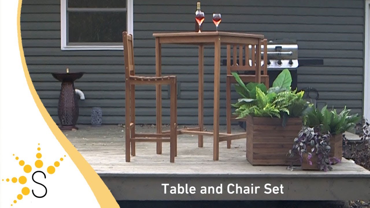 Sunnydaze 3-Piece Wood Patio Bar-Height Table and Chairs - JVA-076-069-2