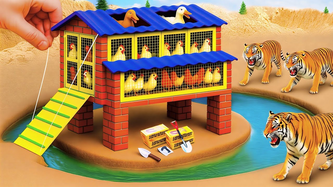 Tiger attack on livestock/Diy mini tractor builds strong animal farm house  construction 🚧 