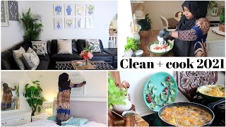 Clean & cook with me day in the life 2021 روتيني اليومي في تنظيف البيت وتنظيم وترتيب الديكور وطبخ