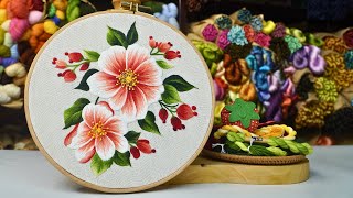 Beautiful Simple Flower Hand Embroidery Design - Flower Embroidery Pattern for Beginners KIT225