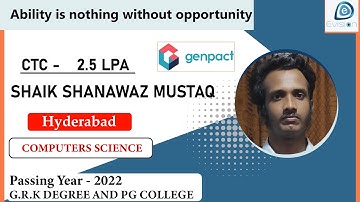 Congrats, Shanawaz | Selected in "Genpact India" | 2.5 LPA | COMPUTERS SCIENCE, PoY 2022 | Hyderabad