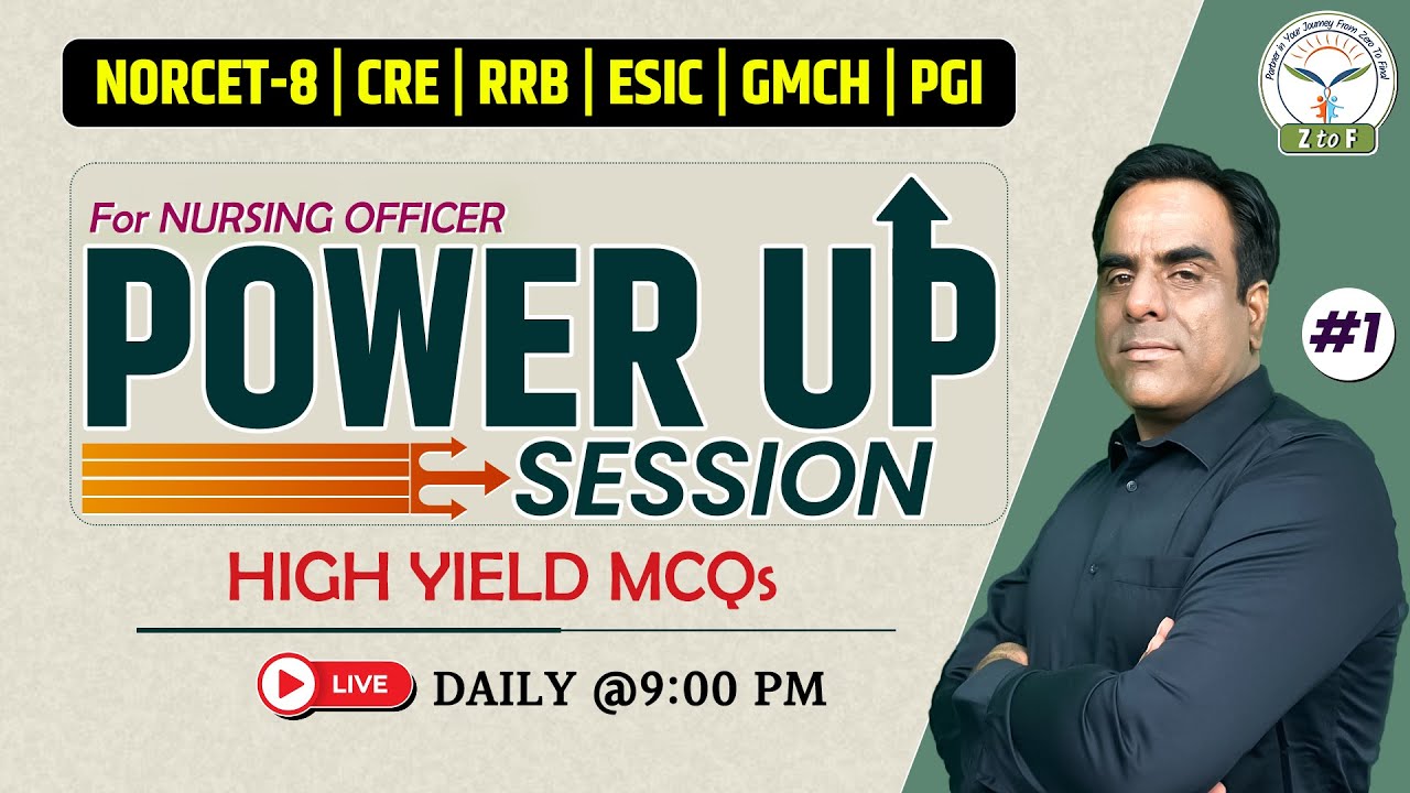 Nursing Officer Exam Prep | NORCET 8 | RRB | ESIC | Power Up Session By Ram Sir #1 | Z to F Nursing
