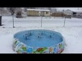 Testing my dancing water fountain while it was snowing during the day