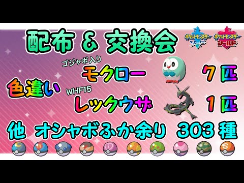 色違いモクロー Whf15レックウザ 配布 選べるオシャボ孵化余り 交換会 ポケモン剣盾 Youtube