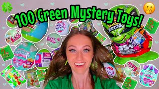 UNBOXING 100 *GREEN ONLY* MYSTERY TOYS!!🥳🍀🐸🍃💚 (RAINBOCORNS, L.O.L, MINI BRANDS, ROBLOX EGGS ETC!!🫢)