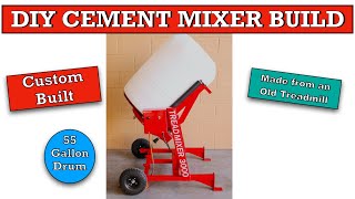 Homemade DIY 55 Gallon drum Cement Concrete or Aircrete Mixer. How to build one from a Treadmill!