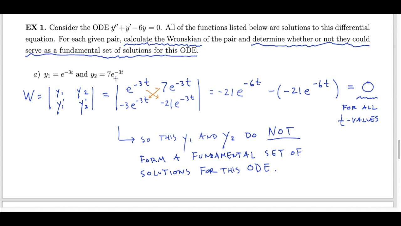 Differential Equations 3.6 Fundamental Sets of Solutions YouTube