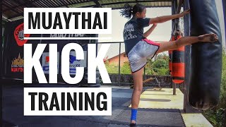 Strong legs and taking balance training for Muaythai kick.