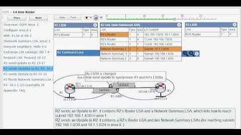 OSPF ABR Simulation - Animate ABR flooding, SLDB updating (1.6)