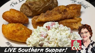 Fried Flounder Coleslaw Hush Puppies full live Southern Supper