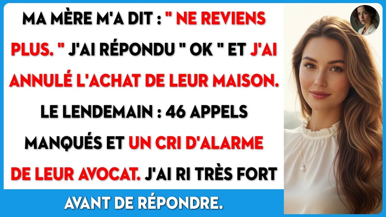 « Ne reviens plus. » Trois mots, un mardi soir à 21h47, sur un message vocal de trente et une secondes. Pas de dispute, pas d’avertissement. Juste la voix plate de ma mère qui effaçait vingt-sept...