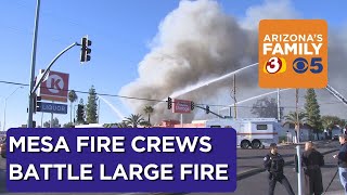 Fire crews battle large fire at Mesa storage facility