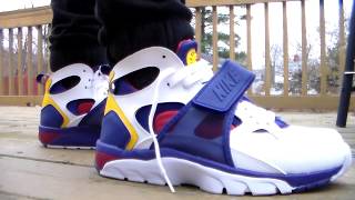 nike air trainer huarache white regency purple amarillo