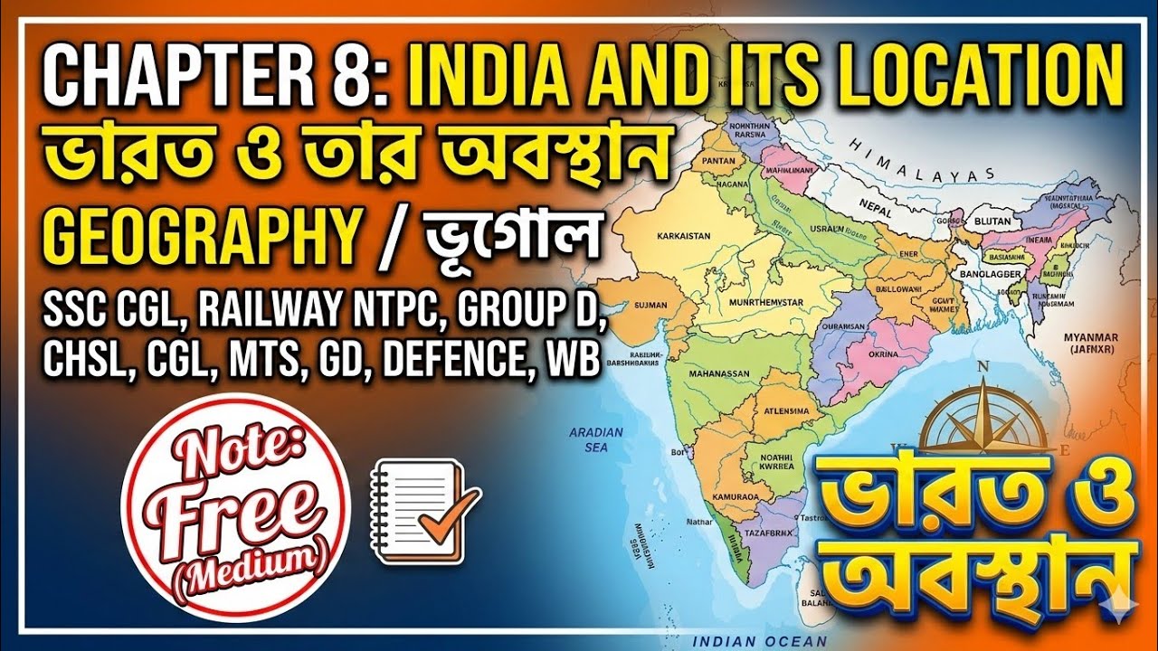 Chapter 8: India and its Location |ভারত ও তার অবস্থান |Geography for SSC,Railway,WBCS | Fatman Notes
