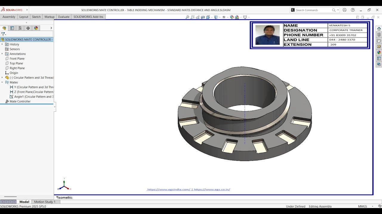 SOLIDWORKS MATE CONTROLLER   TABLE INDEXING MECHANISM   STANDARD MATES DISTANCE AND ANGLE