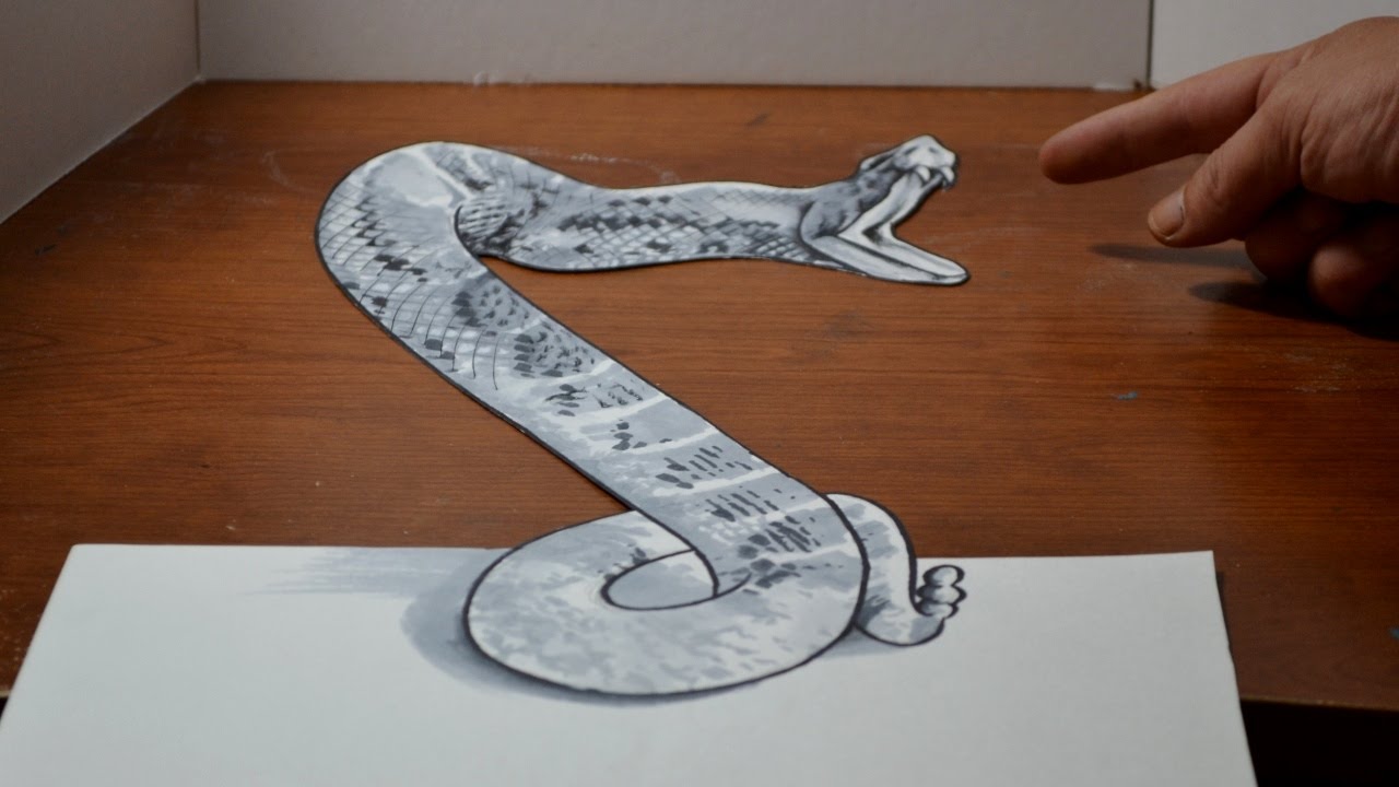 3d to draw on how paper anime Trick Art  Anamorphic Rattlesnake 3D Cool  Drawing a