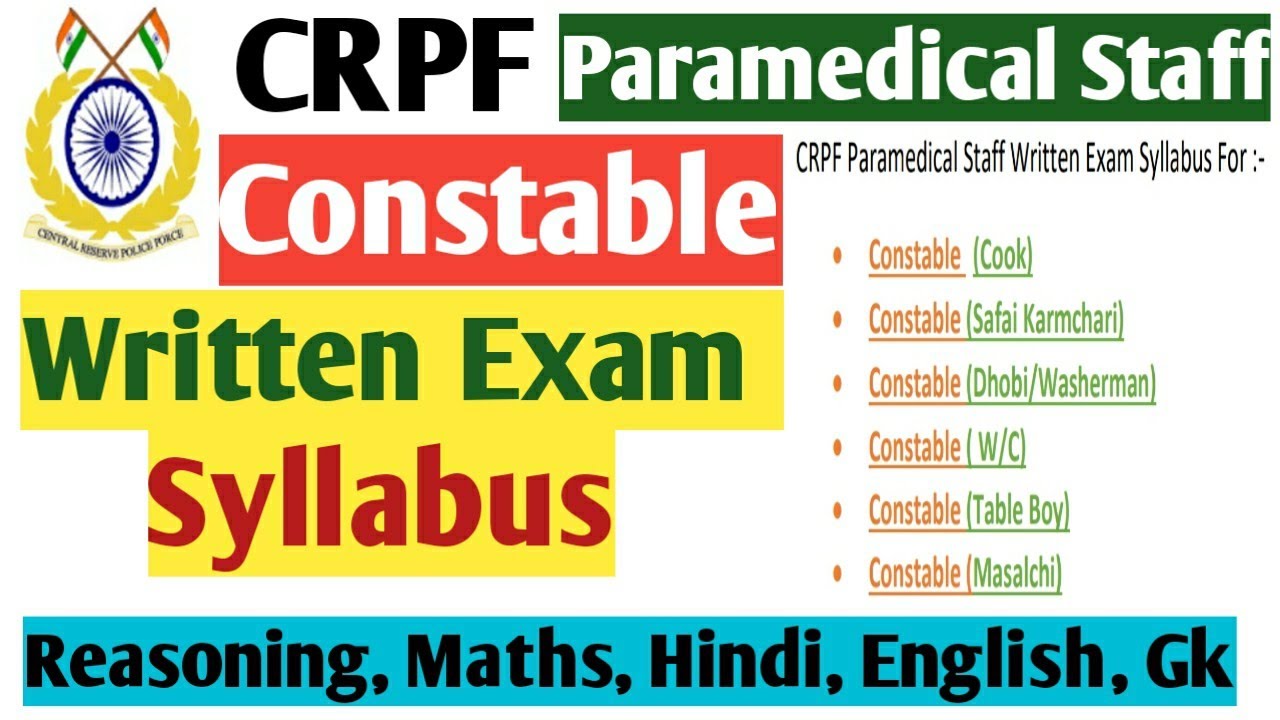 Crpf syllabus paramedical | crpf syllabus 2020 |   crpf paramedical recruitment 2020 syllabus