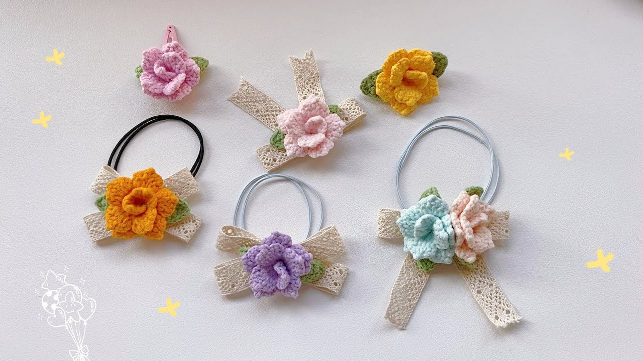 Flower Hairclip, Hairpin, Hair tie Crochet｜Hair Accessories Crochet Tutorial｜DIY Hairtie for Girls