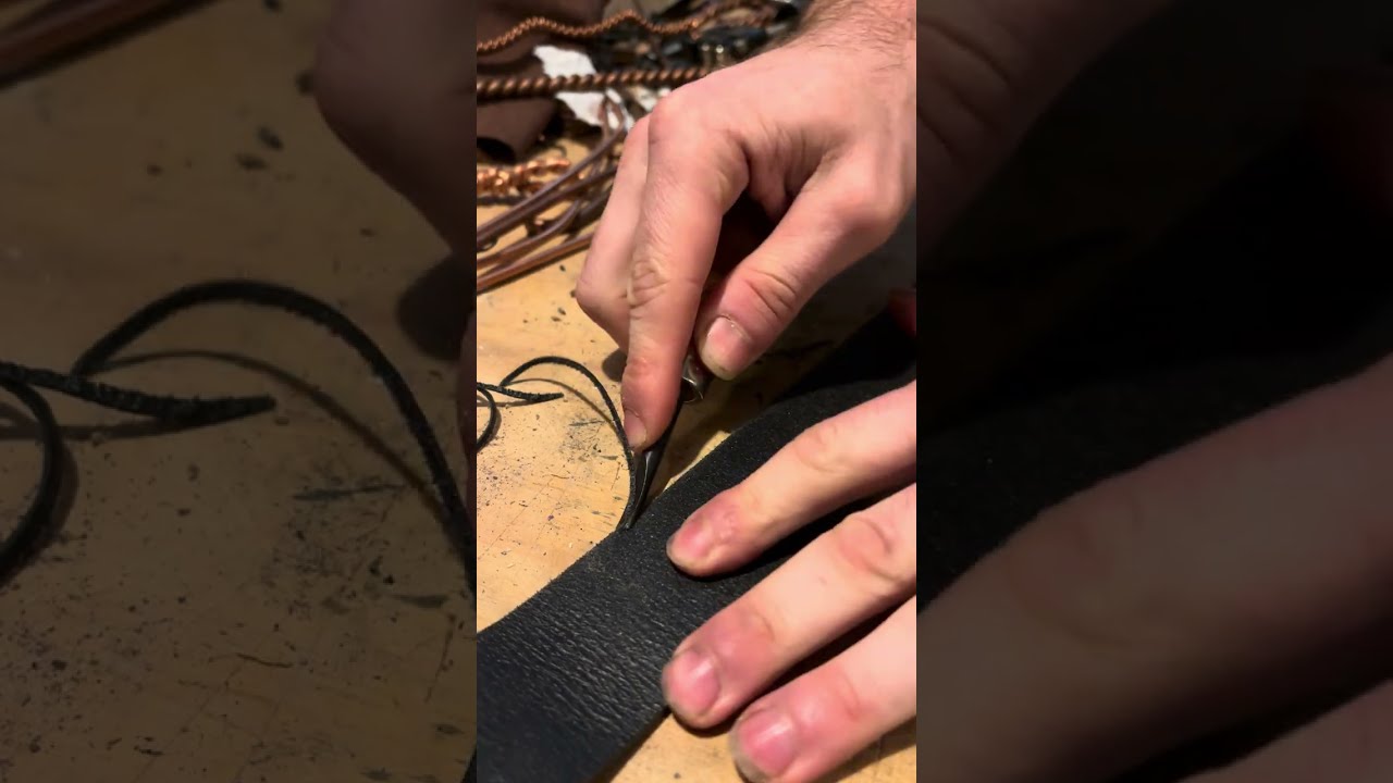 Heavyweight Hardware on Leather Neckband. Leather and Metal ASMR Process Video :) Art Studio evening
