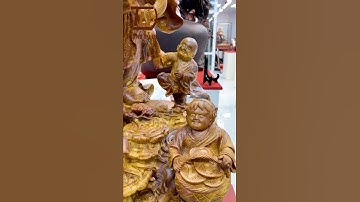 Tượng Gỗ Đẹp | Siêu Phẩm Tượng Gỗ Di Lặc Ngũ Phúc Vác Đào - Gỗ Nu Hương #Shorts