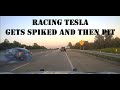 PURSUIT of Racing TESLA - Runs over SPIKE STRIPS and then PIT Maneuver by Arkansas State Police