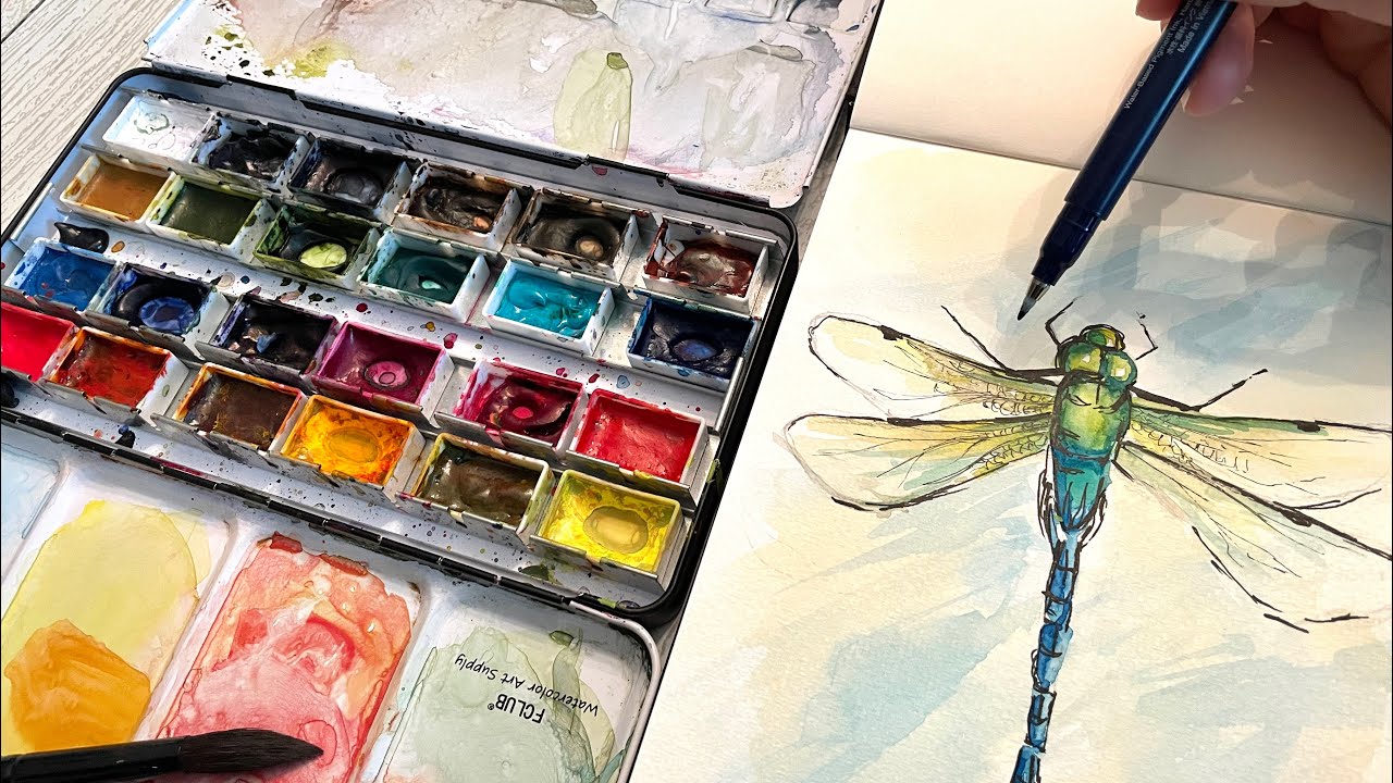 Easy Ink and Wash Dragonfly - YouTube