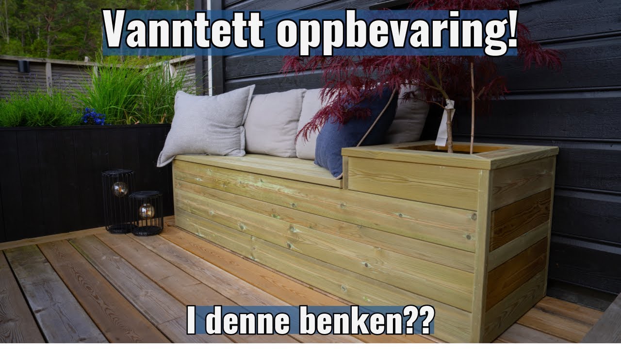 Vanntett sittebenk med puteoppevaring! lag det selv