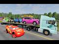Flatbed Truck Mcqueen | Transportation with Truck - Pothole vs Car #000 - BeamNG.Drive