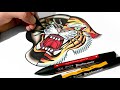 Tattoo Design How to Draw a TIGER PANTHER face Split!