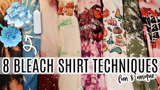 8 DIFFERENT Bleach Shirt Techniques | Acid Wash, Tie dye, Ice, Loofa & More!