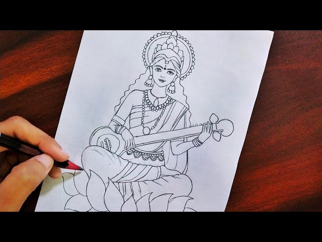 How To Draw Saraswati Mata || Basant Panchami Drawing || Step By Step ||  Pencil Drawing Easy - YouTube | Easy drawings, Pencil drawings easy, Step  by step drawing
