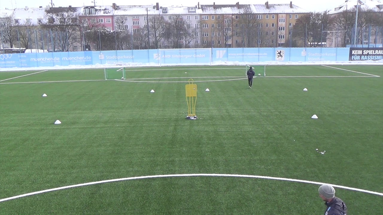 Erster Kontakt Ballan- und mitnahme flacher Bälle: 1 mit der Innenseite in die offene Stellg