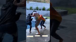 Dad throw charli and Dixie to the pool