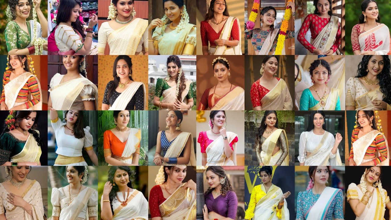 Onam Blouse Design 2025|Onam Sarees With Contrast BlouseDesign PatternsKerala Onam Saree Collections