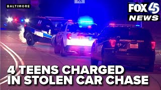 Four teenagers charged after stealing vehicle, leading Baltimore police on chase