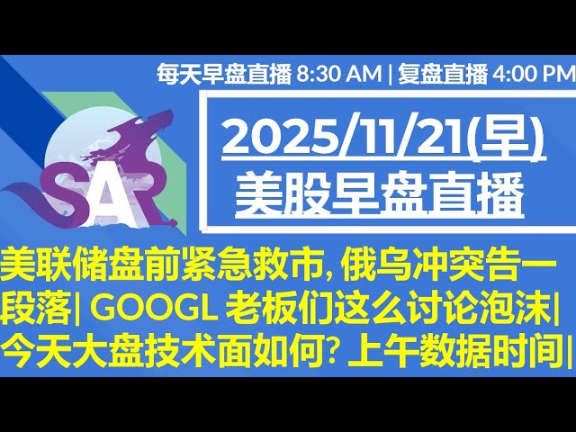 美股直播11/21[早盘] 美联储盘前紧急救市, 俄乌冲突告一段落| GOOGL 老板们这么讨论泡沫|今天大盘技术面如何? 上午数据时间|