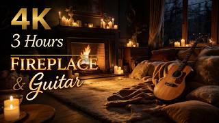 4K Fireplace with Relaxing Guitar Music (3 Hours) | Cozy Background Ambiance🔥