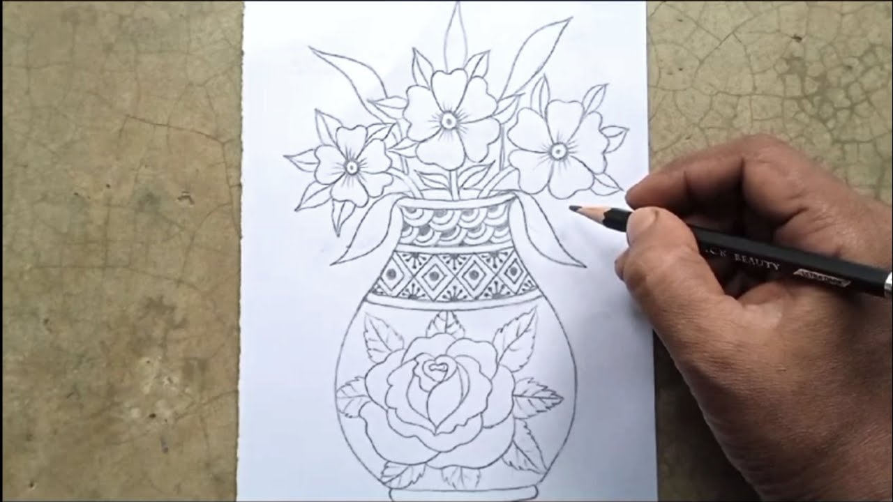 flower vase drawing for beginners step by step ll YouTube