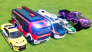 POLICE CAR, AMBULANCE, FIRE TRUCK, MONSTER TRUCK, COLORFUL CARS FOR TRANSPORTING! -FS 22