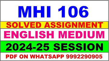 MHI 106 solved assignment 2024-25 | MHI 106 solved assignment in english 2025 | MHI 106 2024-25