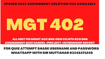 MGT 402 Assignment Solution Spring 2023