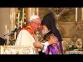 Pope francis and catholicos garegin ii embracing in holly echmiadzin