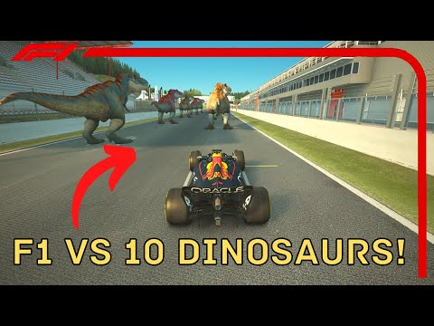 Can a F1 car Overtake 10 DINOSAURS in under 1 lap? (Assetto Corsa)