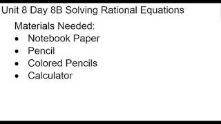Unit 8 Day 8B Solving Rational Equations Example 2